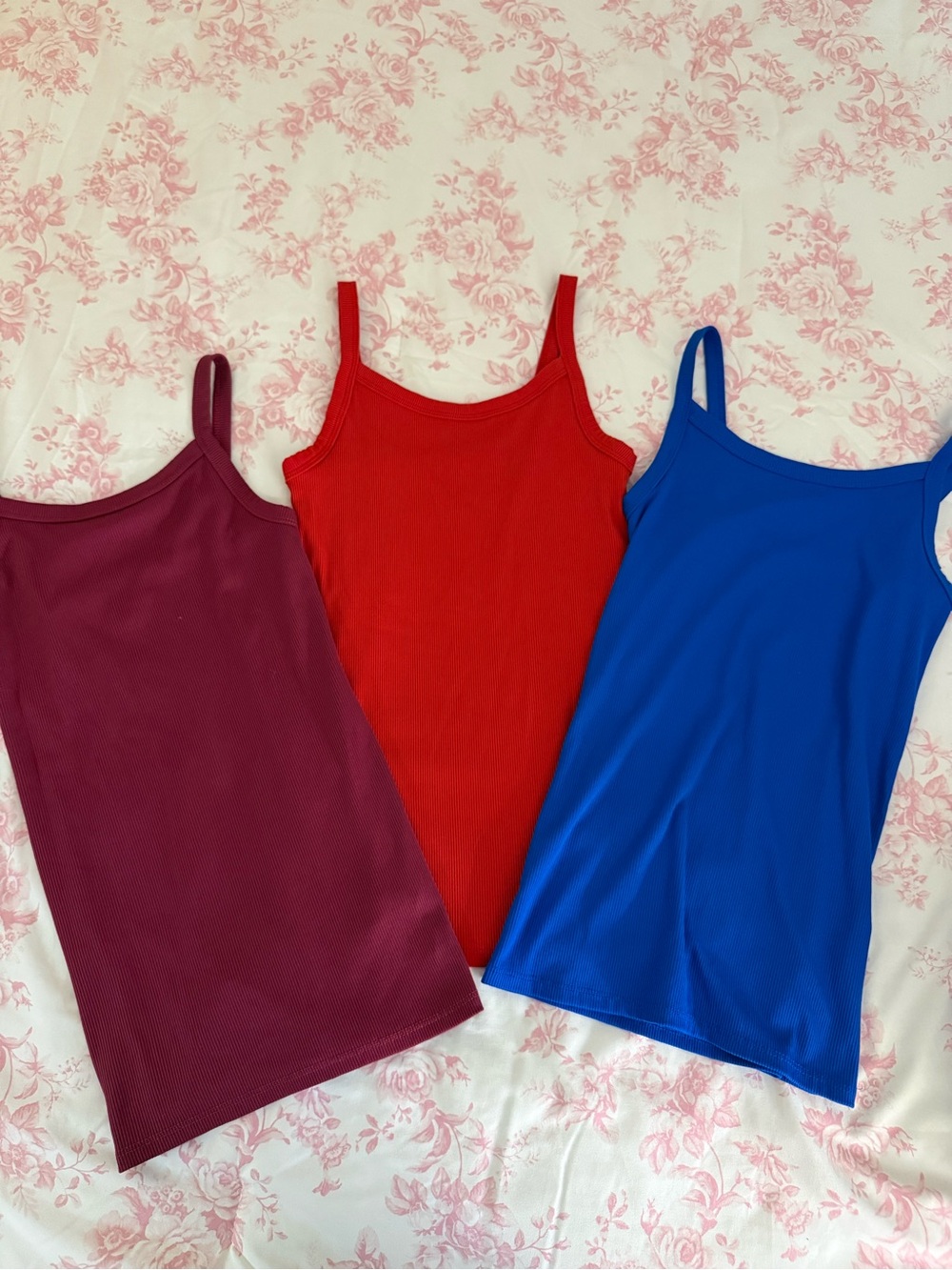 3 pcs Women’s Ribbed Tank Top - Red, Blue, Burgundy